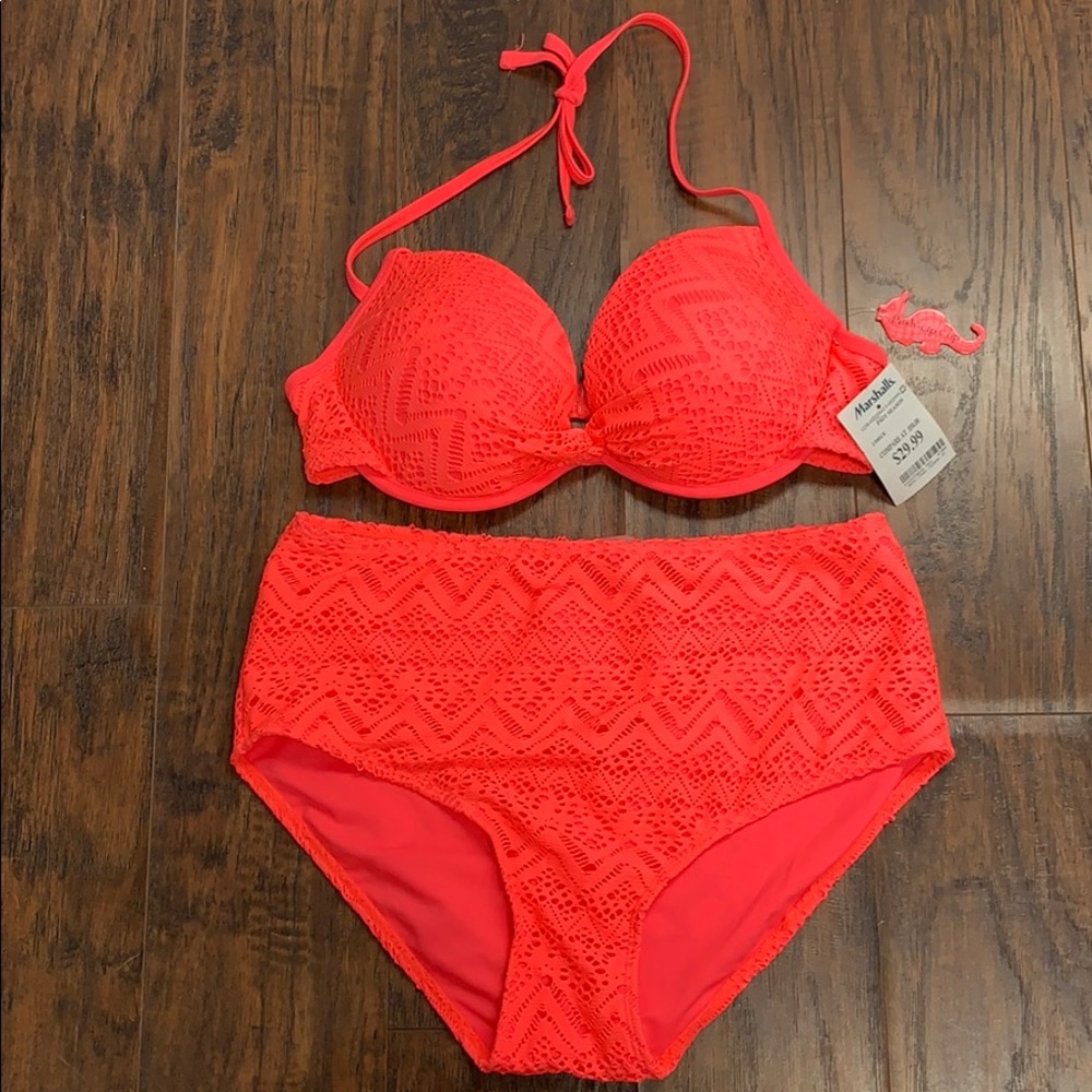 Bright Coral Crochet Bikini Set